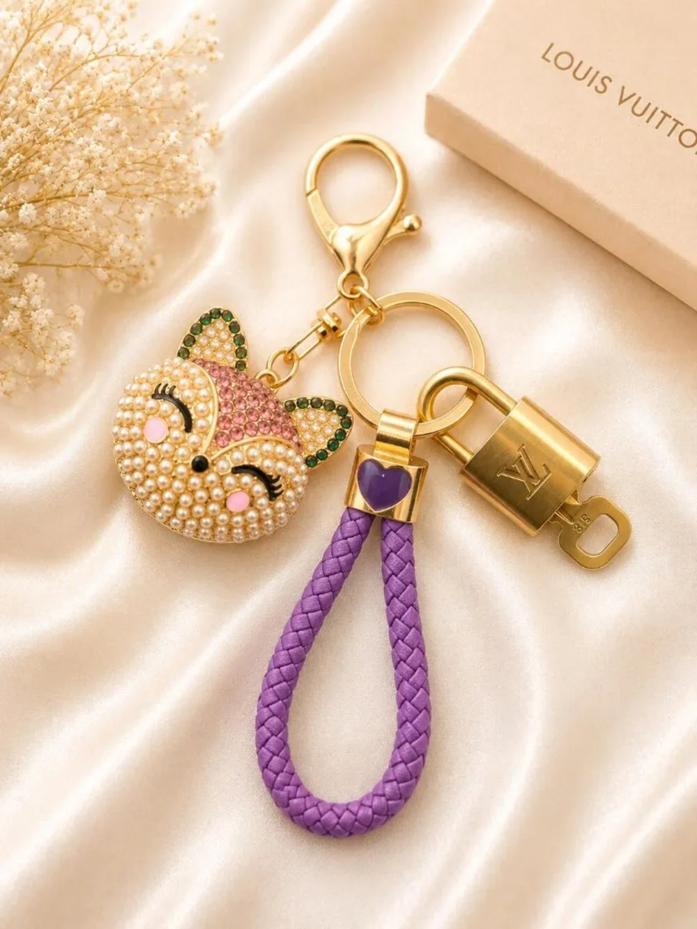 Authentic Louis Vuitton Padlock & Key Gold ✨ Unbranded Bunny Head Charm Keychain